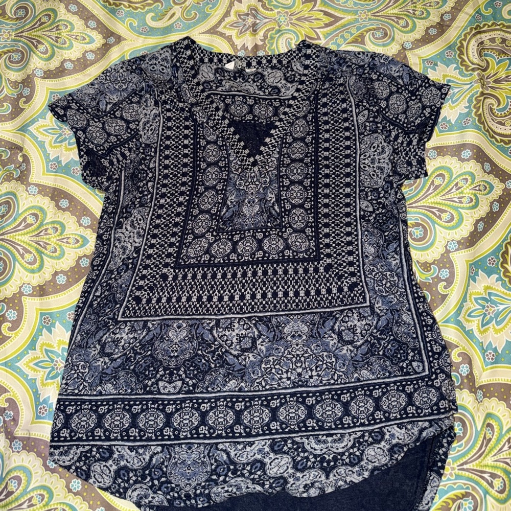 Lucky Brand Navy and White Paisley Blouse